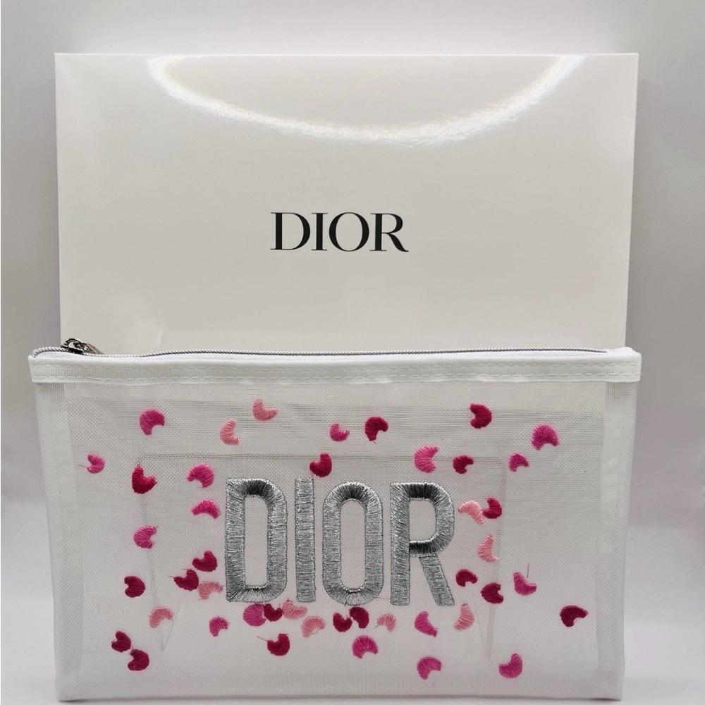 NEW Dior Heart Mesh Cosmetic Pouch/Bag